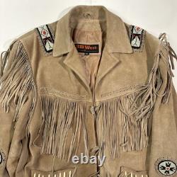 3B WEST Tansmith Suede Leather Fringe Beaded Native American Style Jacket Size M