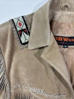 3B WEST Tansmith Suede Leather Fringe Beaded Native American Style Jacket Size M