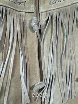 3B WEST Tansmith Suede Leather Fringe Beaded Native American Style Jacket Size M