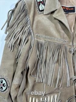 3B WEST Tansmith Suede Leather Fringe Beaded Native American Style Jacket Size M