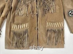 3B WEST Tansmith Suede Leather Fringe Beaded Native American Style Jacket Size M