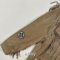 3B WEST Tansmith Suede Leather Fringe Beaded Native American Style Jacket Size M