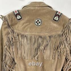 3B WEST Tansmith Suede Leather Fringe Beaded Native American Style Jacket Size M