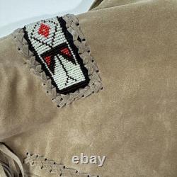 3B WEST Tansmith Suede Leather Fringe Beaded Native American Style Jacket Size M