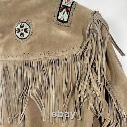 3B WEST Tansmith Suede Leather Fringe Beaded Native American Style Jacket Size M