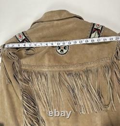 3B WEST Tansmith Suede Leather Fringe Beaded Native American Style Jacket Size M