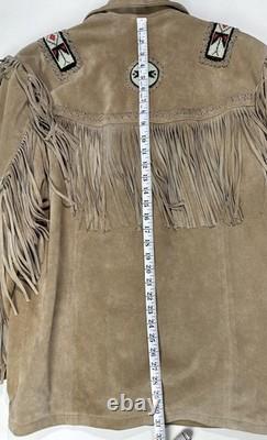 3B WEST Tansmith Suede Leather Fringe Beaded Native American Style Jacket Size M