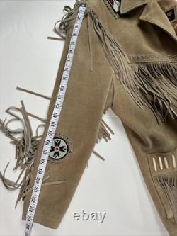 3B WEST Tansmith Suede Leather Fringe Beaded Native American Style Jacket Size M