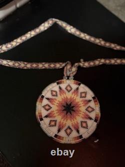 4 1/2 Authentic Native American Medallion With Traditional Quills And Beads