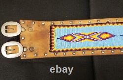 42-46 Wide Leather Beaded Geometeric Design Native American Indian Dance Belt