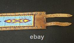 42-46 Wide Leather Beaded Geometeric Design Native American Indian Dance Belt