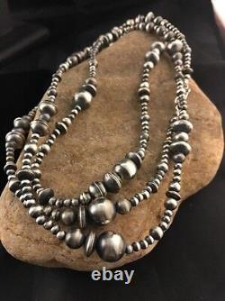 48 Long Navajo Pearls Native American Sterling Silver Mixed Bead Necklace