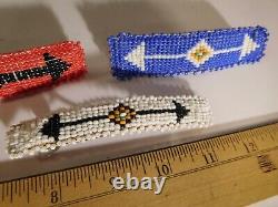 5 Vintage Native American Style Beaded, Padded Barrettes Double Ended Arrows