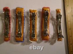 5 Vintage Native American Style Beaded, Padded Barrettes Double Ended Arrows