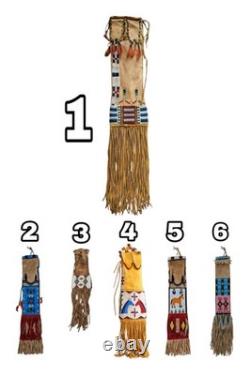 6 pcs Native American Style Beaded Tobacco pouch Buffalo Hide Tobacco Pipe Bag