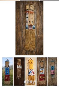 6 pcs Native American Style Beaded Tobacco pouch Buffalo Hide Tobacco Pipe Bag