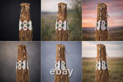 6 pcs Native American Style Beaded Tobacco pouch Buffalo Hide Tobacco Pipe Bag