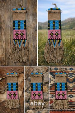 6 pcs Native American Style Beaded Tobacco pouch Buffalo Hide Tobacco Pipe Bag