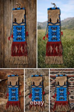 6 pcs Native American Style Beaded Tobacco pouch Buffalo Hide Tobacco Pipe Bag