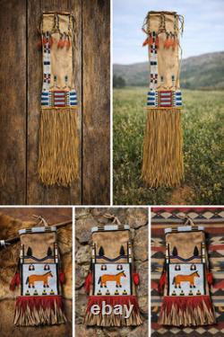 6 pcs Native American Style Beaded Tobacco pouch Buffalo Hide Tobacco Pipe Bag