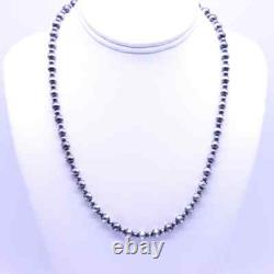 6mm Sterling Silver Alternating Pattern Navajo Pearls Southwest Beaded Necklace