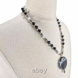 925 Sterling Silver Native American Agate Onyx Gemstone Bead Necklace Heavy 44G