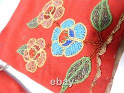 ANTIQUE RED STROUD CREE / METIS INDIAN LEGGINS BEADED BOTH SIDES c1920s