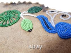 ANTIQUE WOODLANDS CREE / CHIPPEWA INDIAN BEADED BRAIN TANNED HIDE MAT -c1890-20s