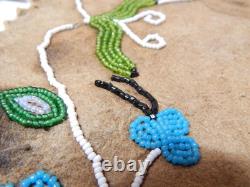 ANTIQUE WOODLANDS CREE / CHIPPEWA INDIAN BEADED BRAIN TANNED HIDE MAT -c1890-20s