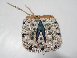 ANTIQUE c1870-90s SIOUX PLAINS INDIAN SINEW BEADED ON BUFFALO BOTH SIDES POUCH