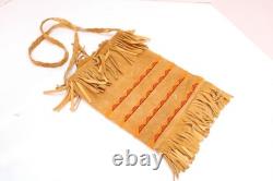 APACHE BUCKSKIN LEATHER BEADED Large BAG/POUCH Hand-Made VTG Native Art Purse