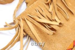 APACHE BUCKSKIN LEATHER BEADED Large BAG/POUCH Hand-Made VTG Native Art Purse