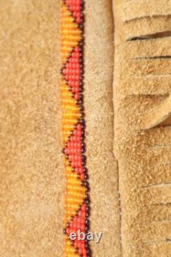 APACHE BUCKSKIN LEATHER BEADED Large BAG/POUCH Hand-Made VTG Native Art Purse