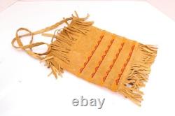 APACHE BUCKSKIN LEATHER BEADED Large BAG/POUCH Hand-Made VTG Native Art Purse