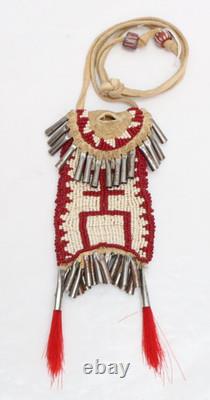 ATQ Native American Plains Indian Sioux Lakota Beaded Strike-A-Light Bag Pouch