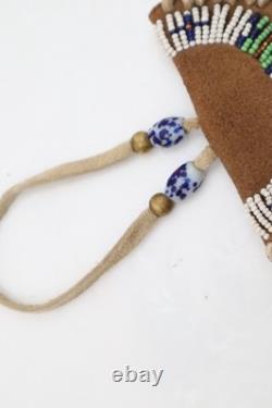 ATQ Native American Plains Indian Sioux Lakota Beaded Strike-A-Light Bag Pouch