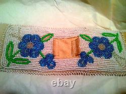 Alaskan Forget-Me-Not leather Beaded Watchband Cuff Native American Indian