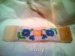 Alaskan Forget-Me-Not leather Beaded Watchband Cuff Native American Indian