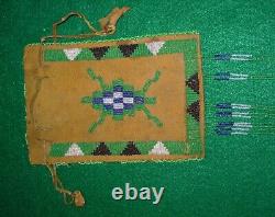 Antique 1800s Arapaho Beaded Hide Pouch-Bag-Turtle Clan