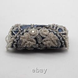 Antique 1800s Iroquois Native American Blue Beaded Pin Purse Clear Glass Beads