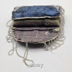 Antique 1800s Iroquois Native American Blue Beaded Pin Purse Clear Glass Beads