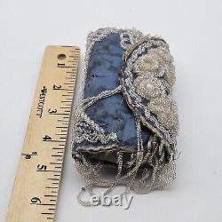 Antique 1800s Iroquois Native American Blue Beaded Pin Purse Clear Glass Beads