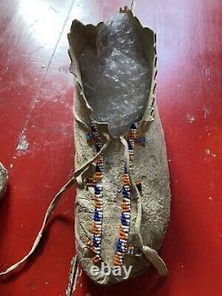 Antique 1890s Native American Indian Athabaskan Beaded Mocassin Shoes