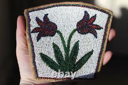 Antique 1900s NATIVE AMERICAN BEADED CUFFS Crow Cree Ojibwe flowers hide