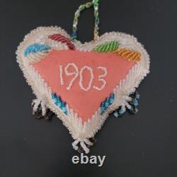 Antique 1903 Native American Beaded Heart Shaped Pillow Iroquis 5.5 x 5
