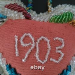 Antique 1903 Native American Beaded Heart Shaped Pillow Iroquis 5.5 x 5