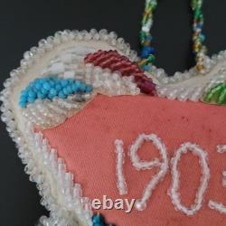 Antique 1903 Native American Beaded Heart Shaped Pillow Iroquis 5.5 x 5