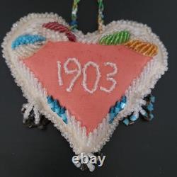 Antique 1903 Native American Beaded Heart Shaped Pillow Iroquis 5.5 x 5