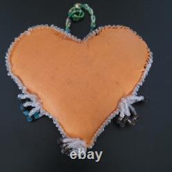 Antique 1903 Native American Beaded Heart Shaped Pillow Iroquis 5.5 x 5