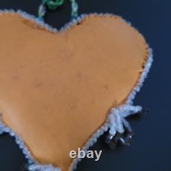 Antique 1903 Native American Beaded Heart Shaped Pillow Iroquis 5.5 x 5